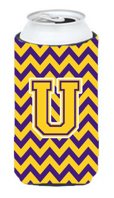 Letter U Chevron Purple and Gold Tall Boy Beverage Insulator Hugger CJ1041-UTBC by Caroline's Treasures