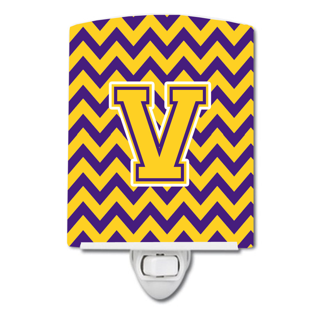 Letter V Chevron Purple and Gold Ceramic Night Light CJ1041-VCNL - the-store.com