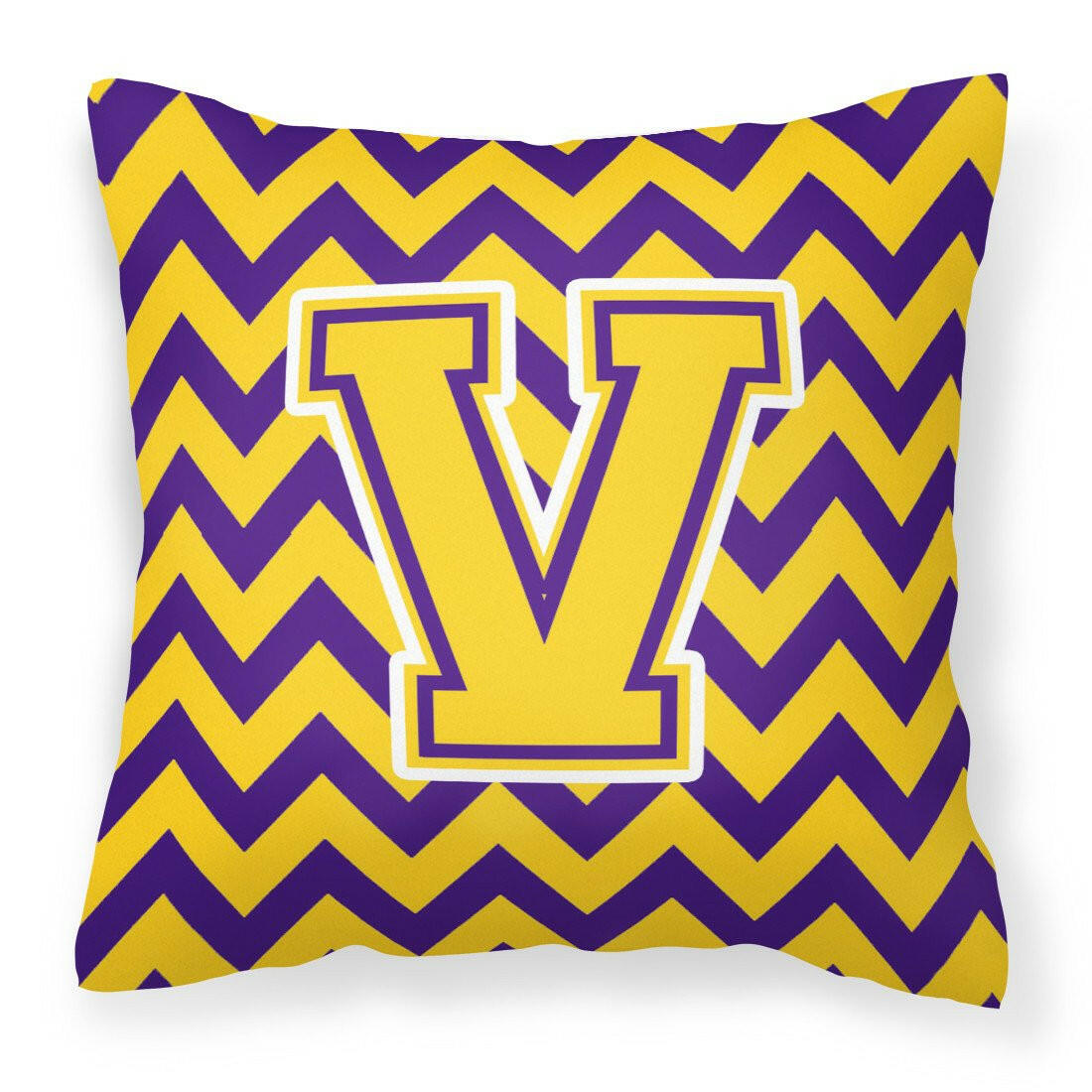 Letter V Chevron Purple and Gold Fabric Decorative Pillow CJ1041-VPW1414 - the-store.com