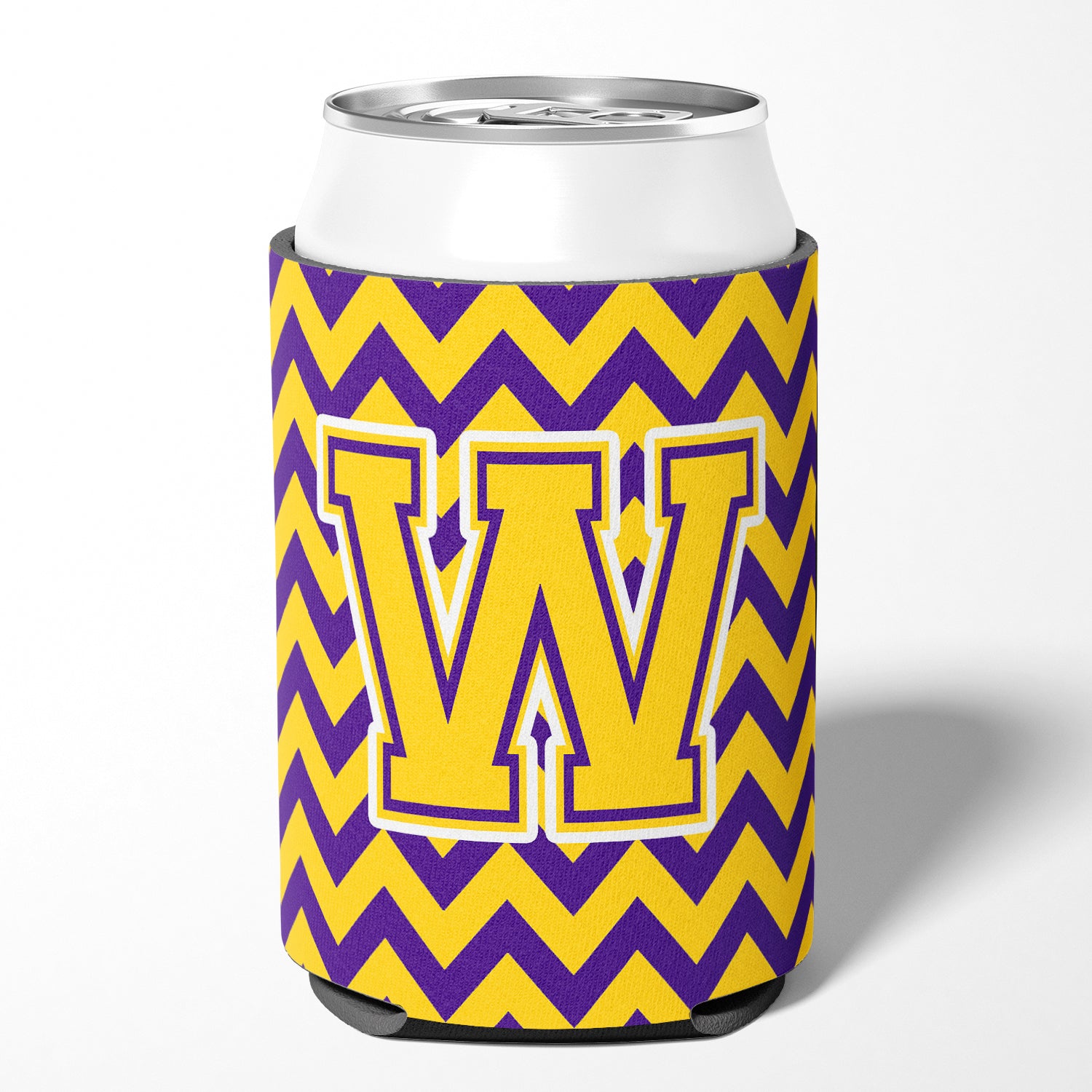 Letter W Chevron Purple and Gold Can or Bottle Hugger CJ1041-WCC.