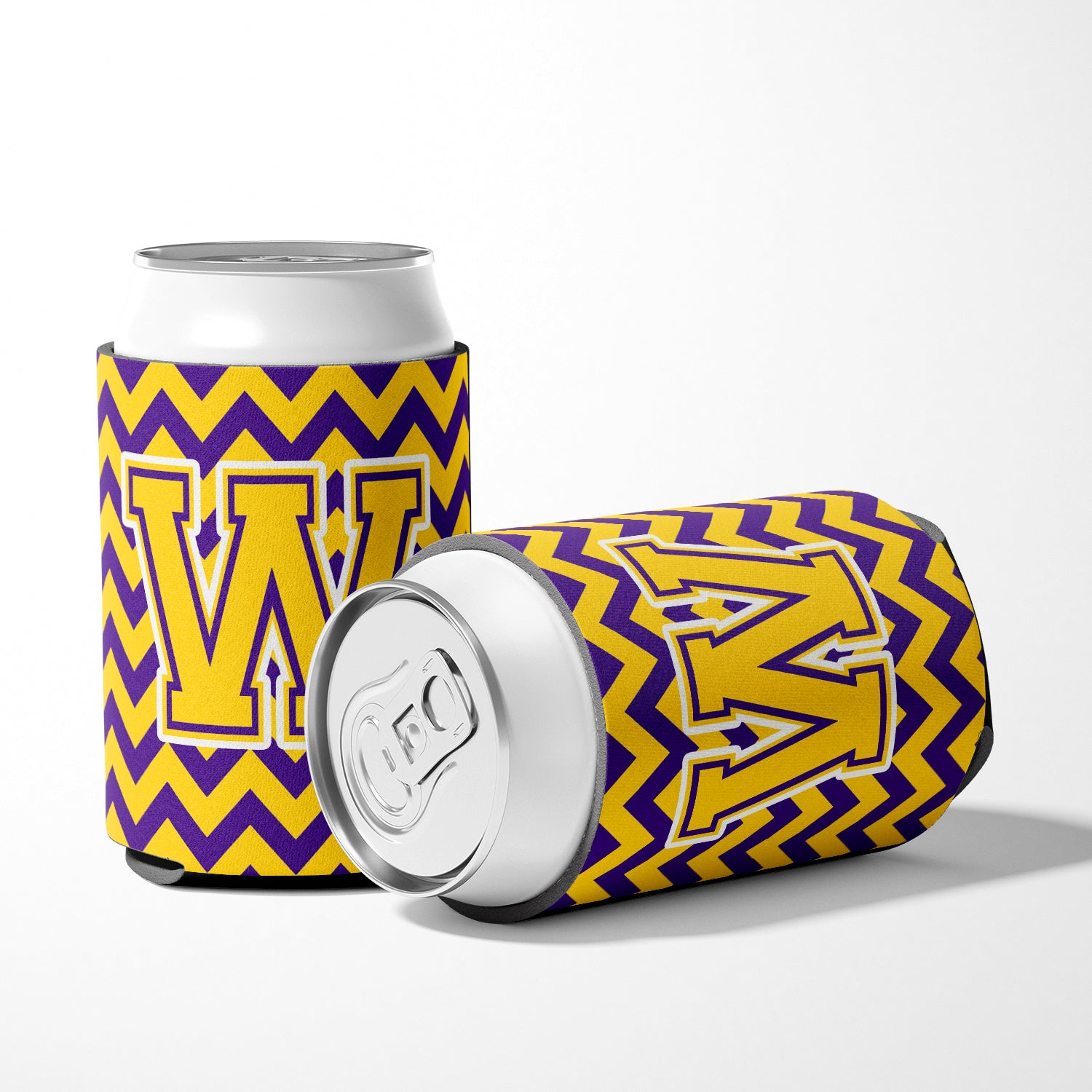 Letter W Chevron Purple and Gold Can or Bottle Hugger CJ1041-WCC.