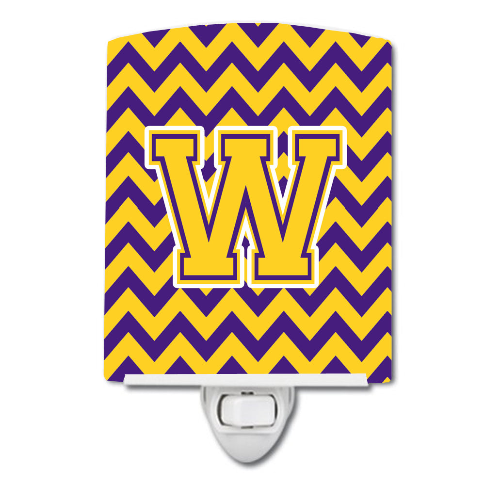 Letter W Chevron Purple and Gold Ceramic Night Light CJ1041-WCNL - the-store.com