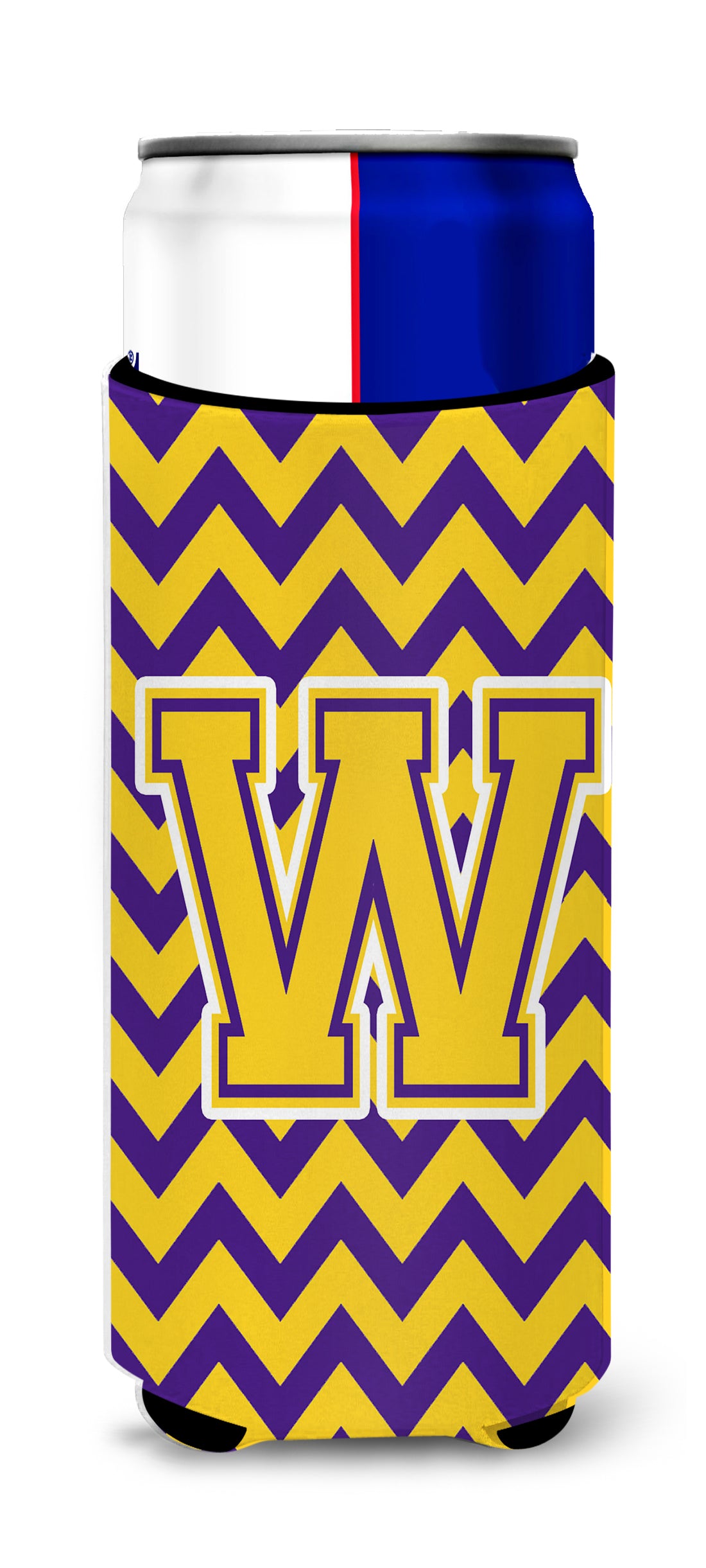 Letter W Chevron Purple and Gold Ultra Beverage Insulators for slim cans CJ1041-WMUK.