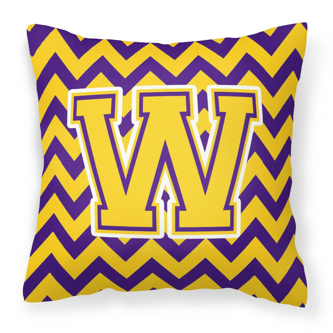 Letter W Chevron Purple and Gold Fabric Decorative Pillow CJ1041-WPW1414 - the-store.com