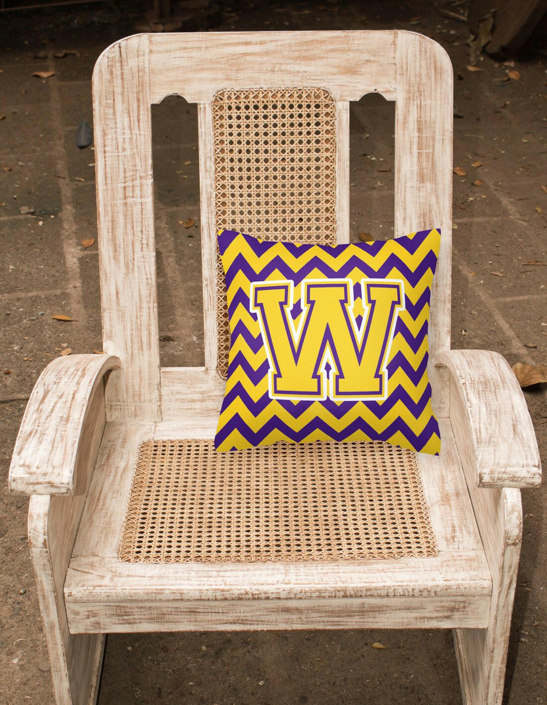 Letter W Chevron Purple and Gold Fabric Decorative Pillow CJ1041-WPW1414 - the-store.com