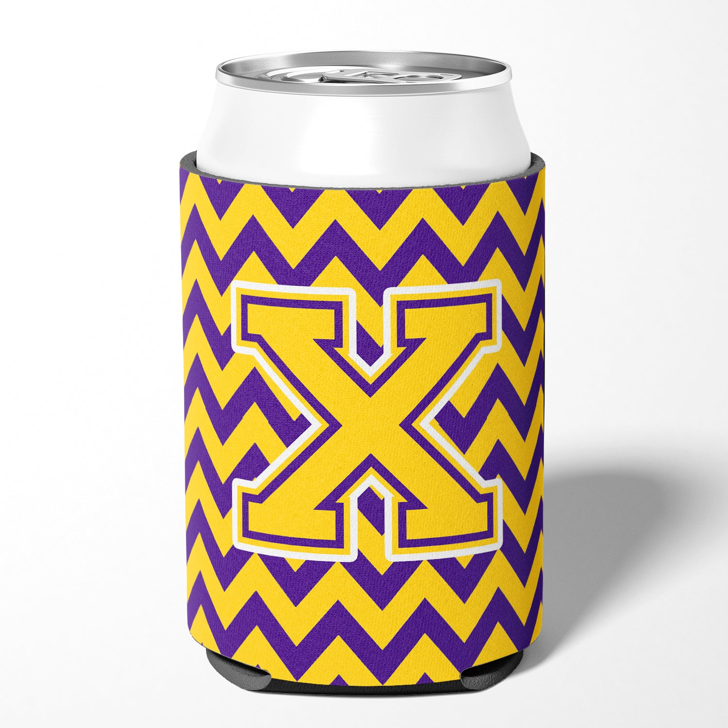 Letter X Chevron Purple and Gold Can or Bottle Hugger CJ1041-XCC.