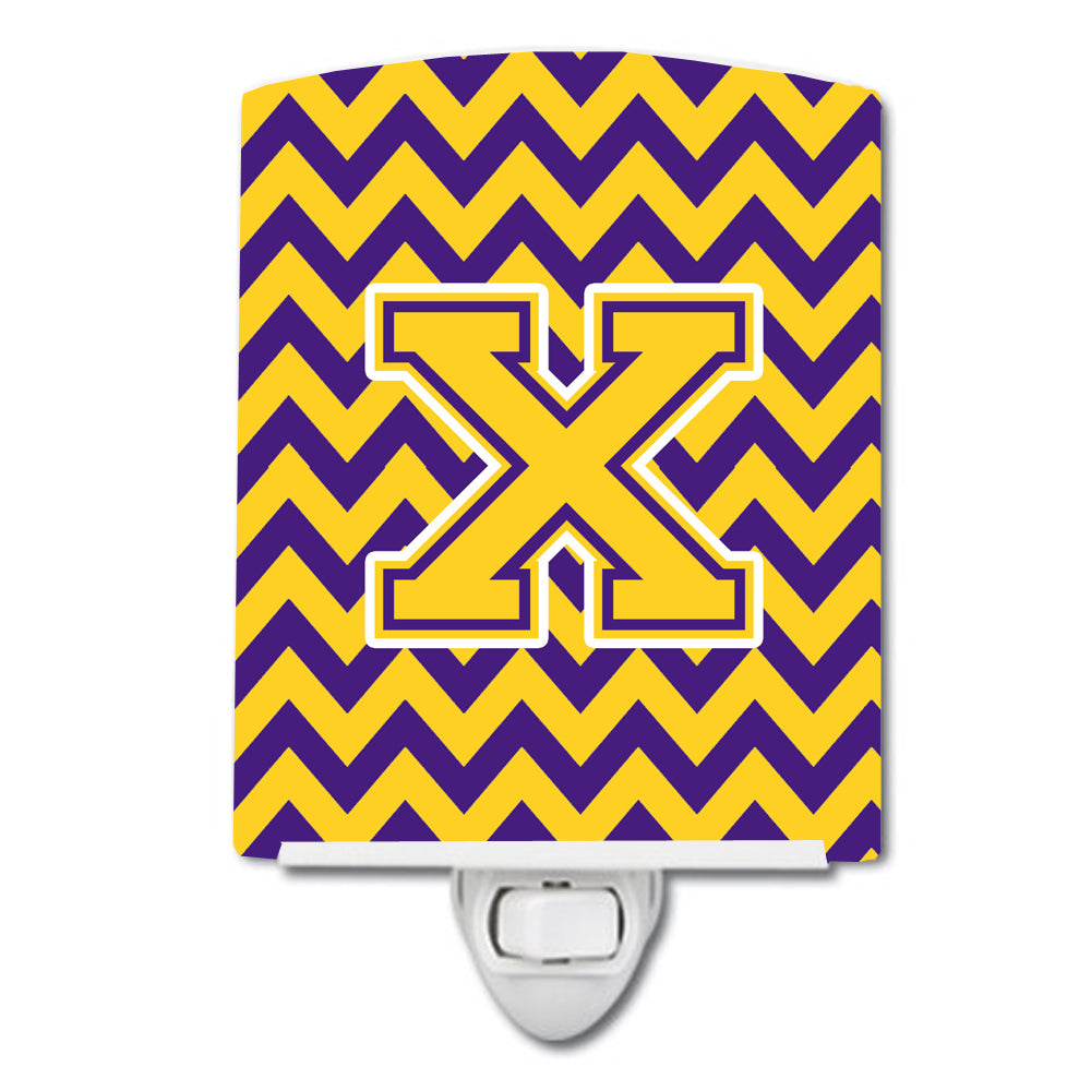 Letter X Chevron Purple and Gold Ceramic Night Light CJ1041-XCNL - the-store.com