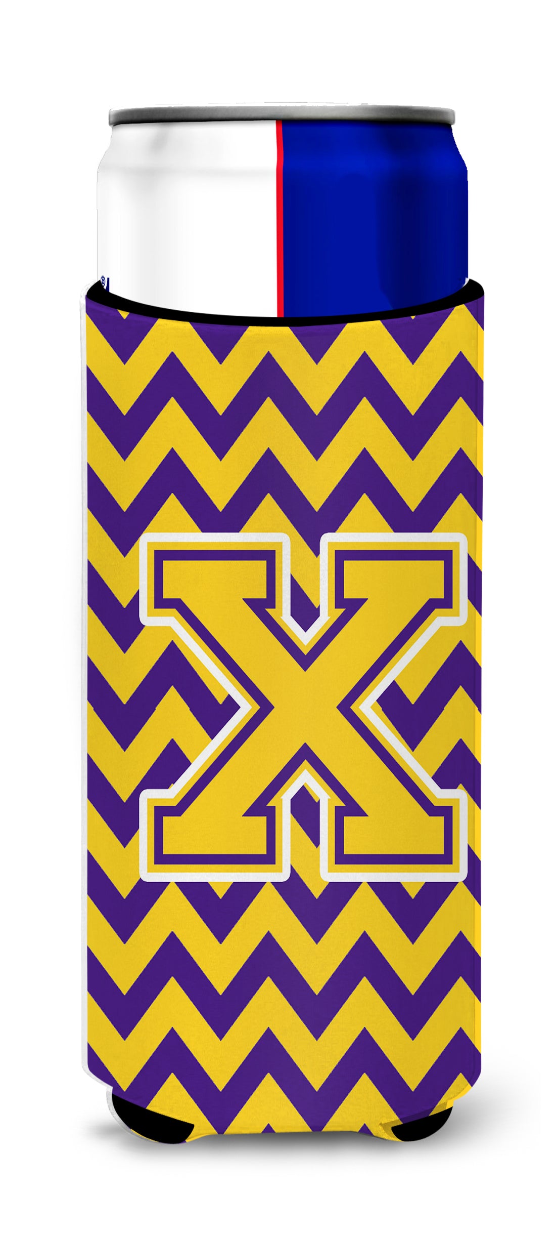 Letter X Chevron Purple and Gold Ultra Beverage Insulators for slim cans CJ1041-XMUK.