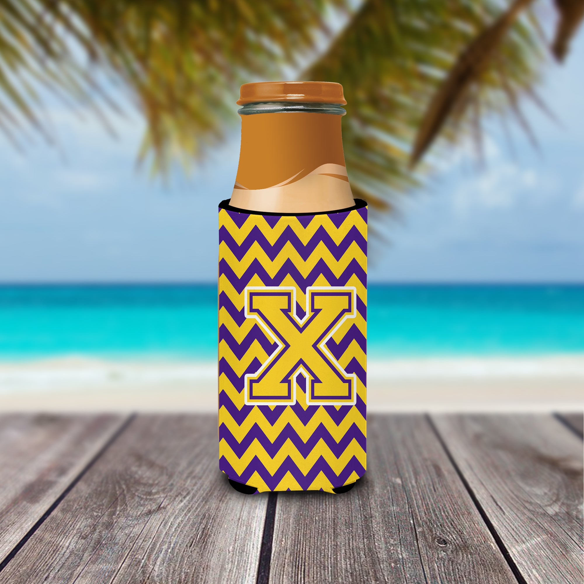 Letter X Chevron Purple and Gold Ultra Beverage Insulators for slim cans CJ1041-XMUK.