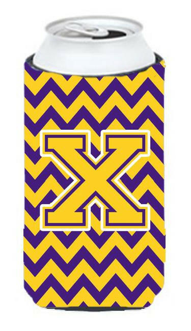 Letter X Chevron Purple and Gold Tall Boy Beverage Insulator Hugger CJ1041-XTBC by Caroline's Treasures