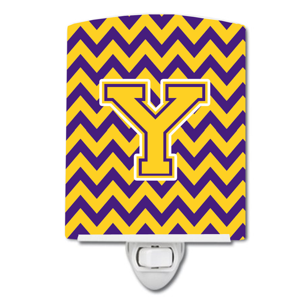 Letter Y Chevron Purple and Gold Ceramic Night Light CJ1041-YCNL - the-store.com