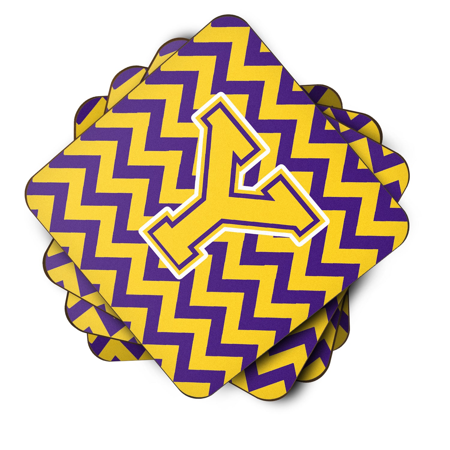 Letter Y Chevron Purple and Gold Foam Coaster Set of 4 CJ1041-YFC - the-store.com