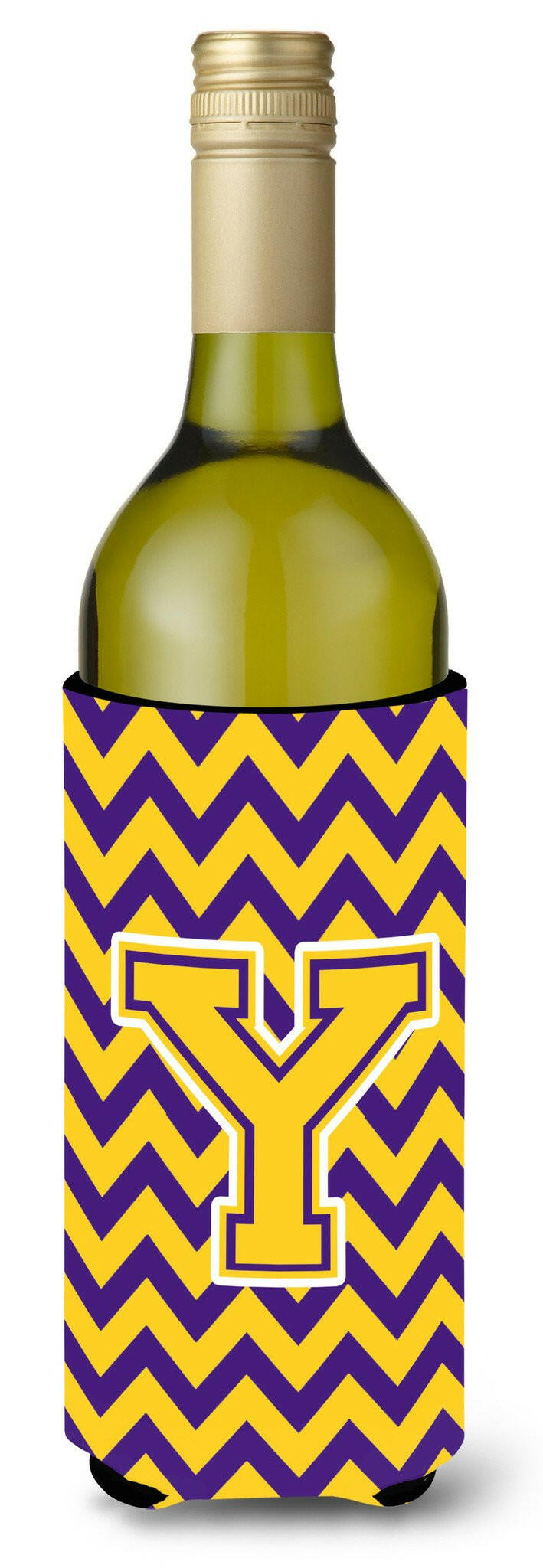 Letter Y Chevron Purple and Gold  Wine Bottle Beverage Insulator Hugger CJ1041-YLITERK by Caroline's Treasures