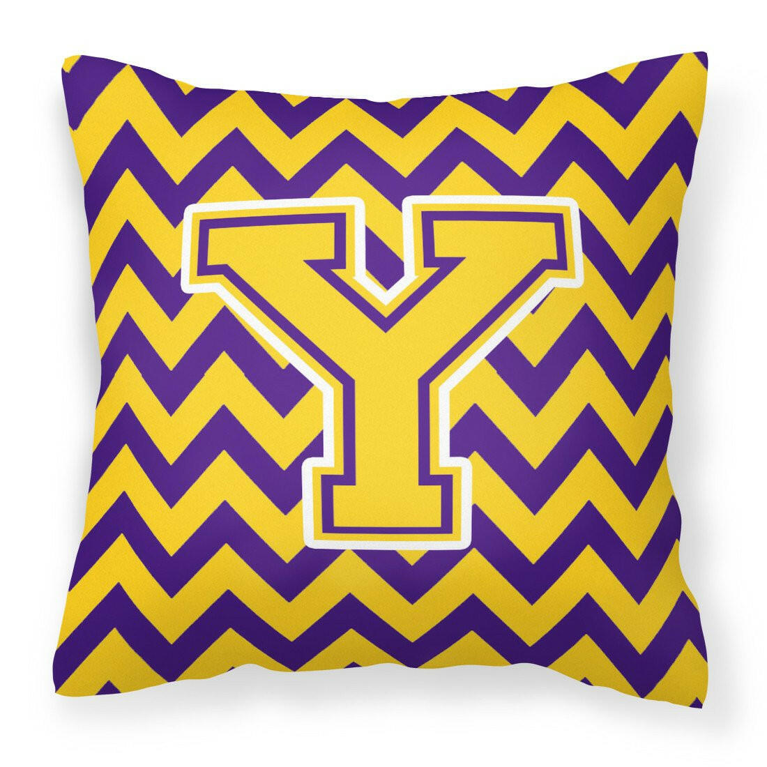 Letter Y Chevron Purple and Gold Fabric Decorative Pillow CJ1041-YPW1414 - the-store.com