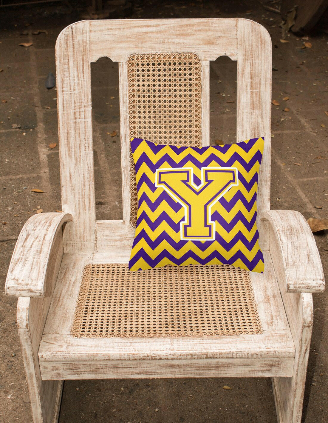 Letter Y Chevron Purple and Gold Fabric Decorative Pillow CJ1041-YPW1414 - the-store.com