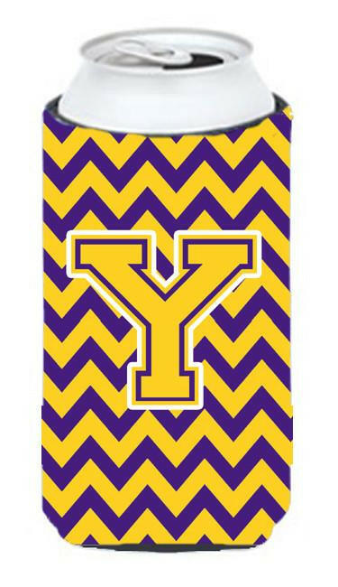 Letter Y Chevron Purple and Gold Tall Boy Beverage Insulator Hugger CJ1041-YTBC by Caroline's Treasures