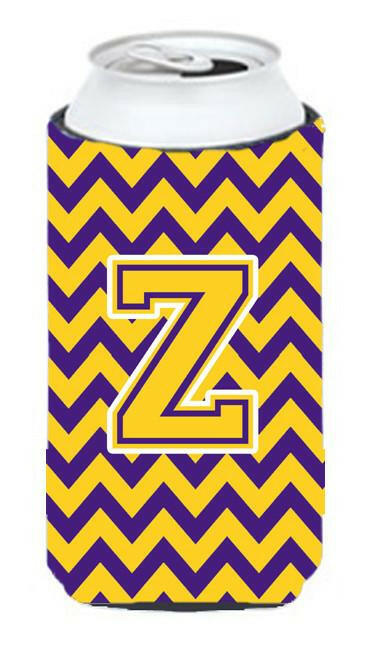 Letter Z Chevron Purple and Gold Tall Boy Beverage Insulator Hugger CJ1041-ZTBC by Caroline's Treasures