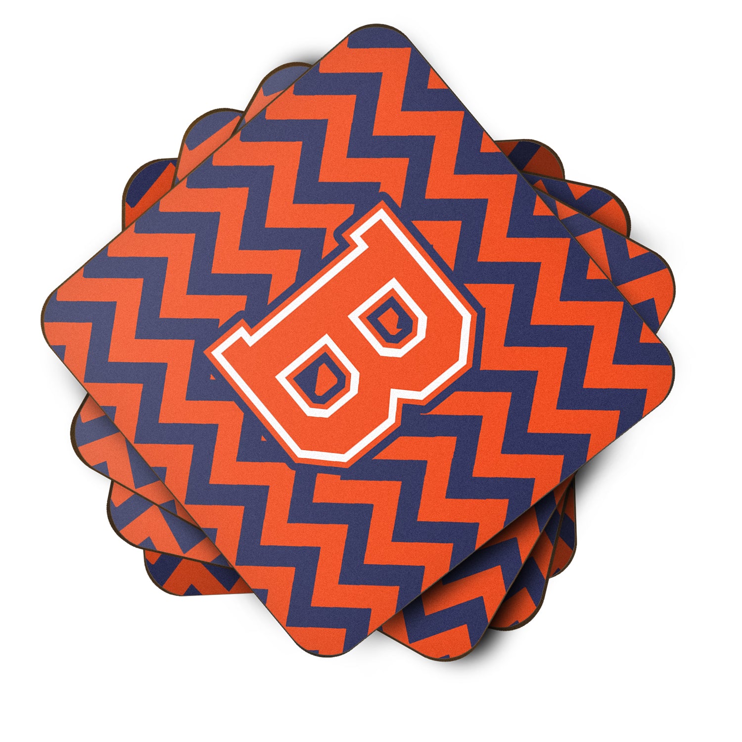 Letter B Chevron Orange and Blue Foam Coaster Set of 4 CJ1042-BFC - the-store.com