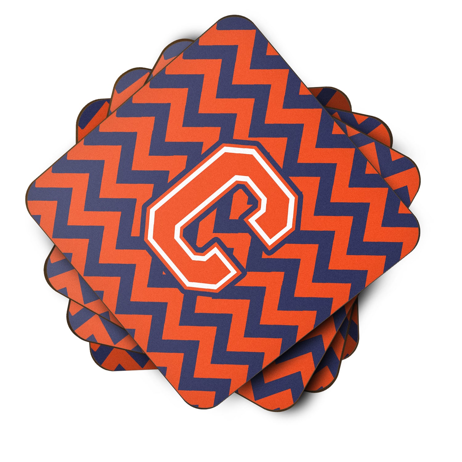 Letter C Chevron Orange and Blue Foam Coaster Set of 4 CJ1042-CFC - the-store.com