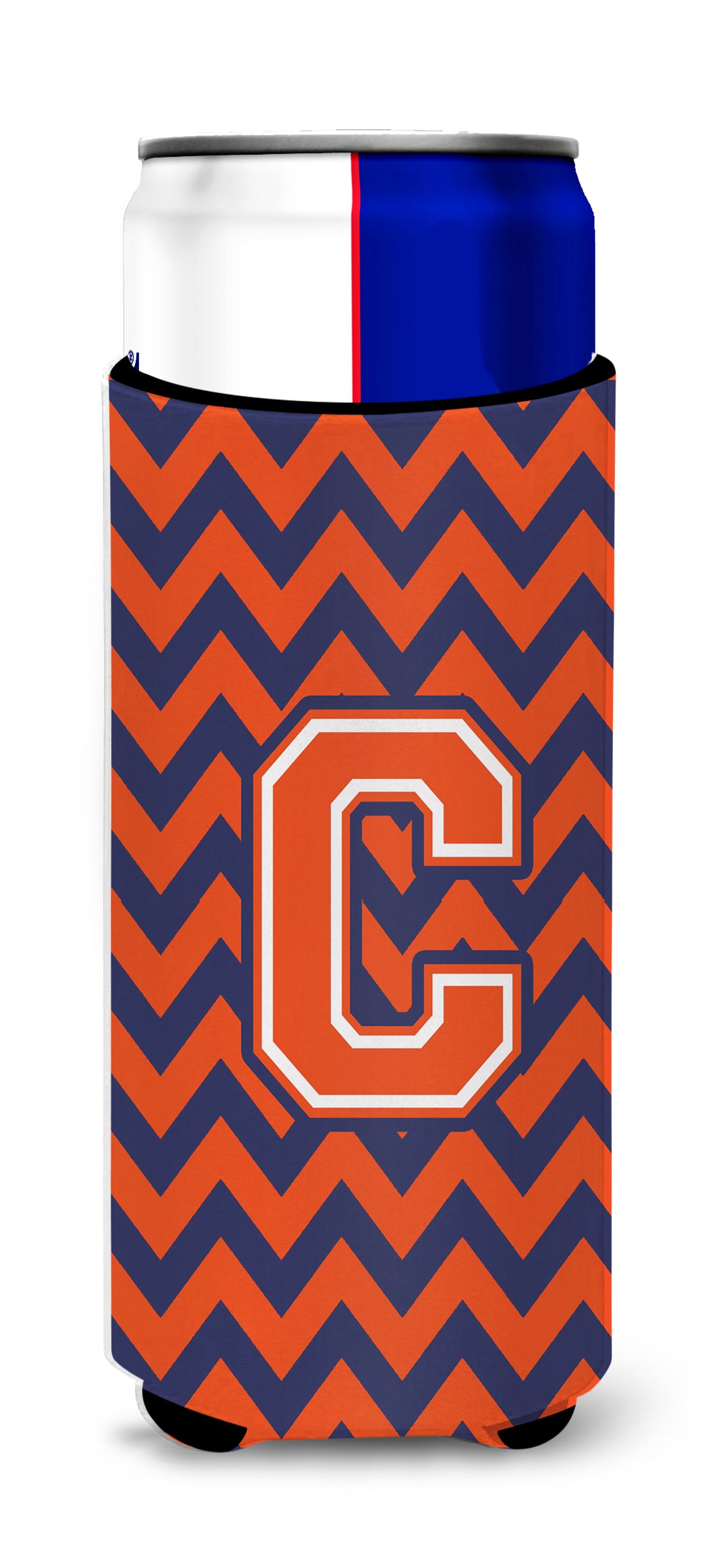 Letter C Chevron Orange Blue Ultra Beverage Insulators for slim cans CJ1042-CMUK.