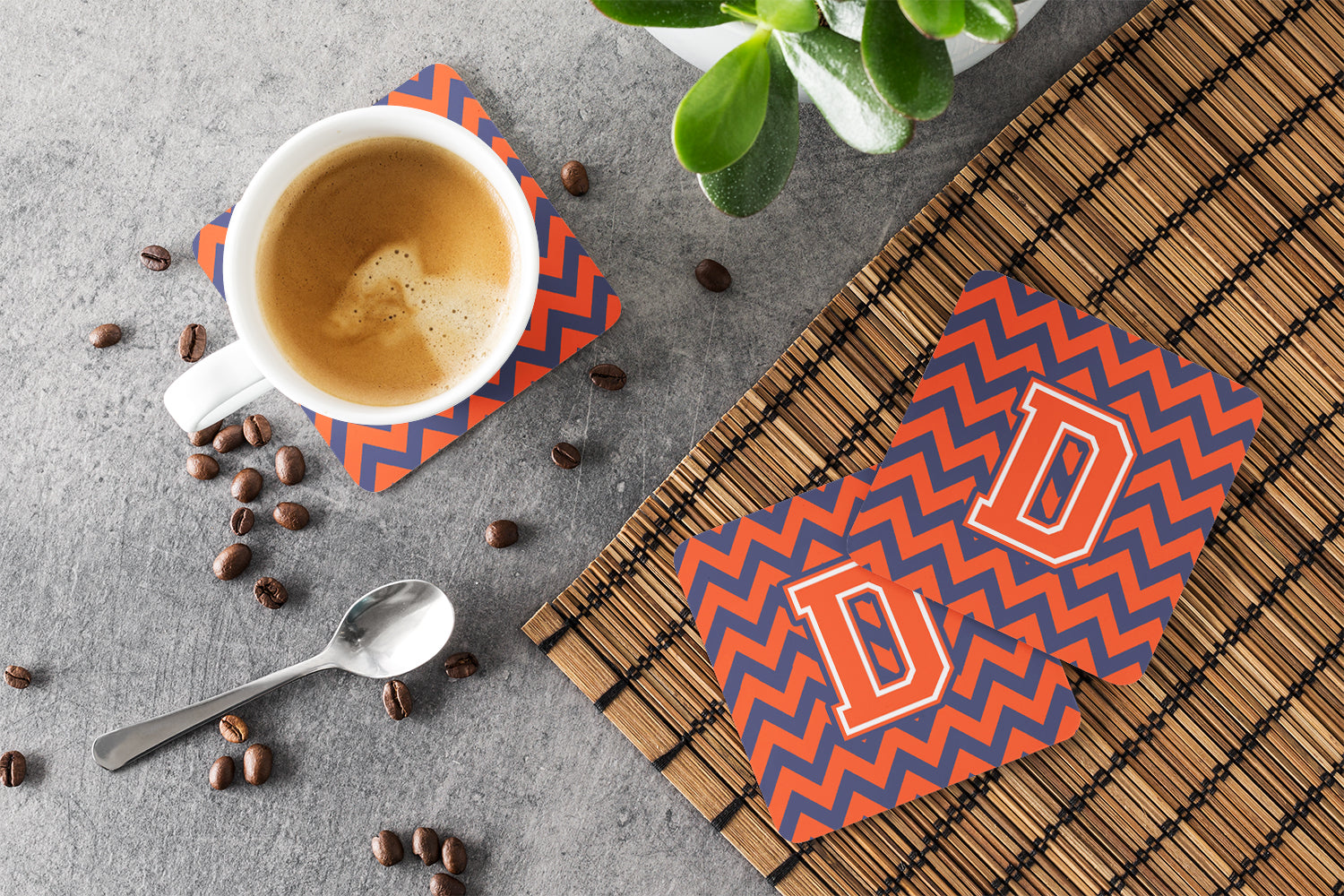 Letter D Chevron Orange and Blue Foam Coaster Set of 4 CJ1042-DFC - the-store.com