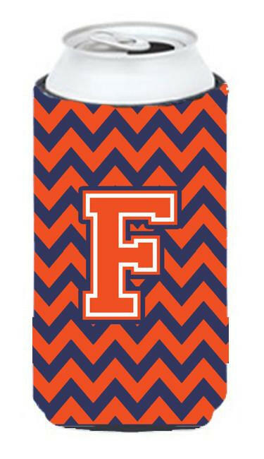 Letter F Chevron Orange Blue Tall Boy Beverage Insulator Hugger CJ1042-FTBC by Caroline's Treasures