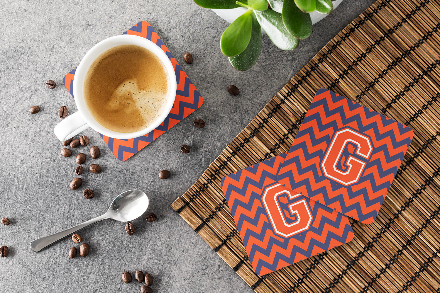 Letter G Chevron Orange and Blue Foam Coaster Set of 4 CJ1042-GFC - the-store.com