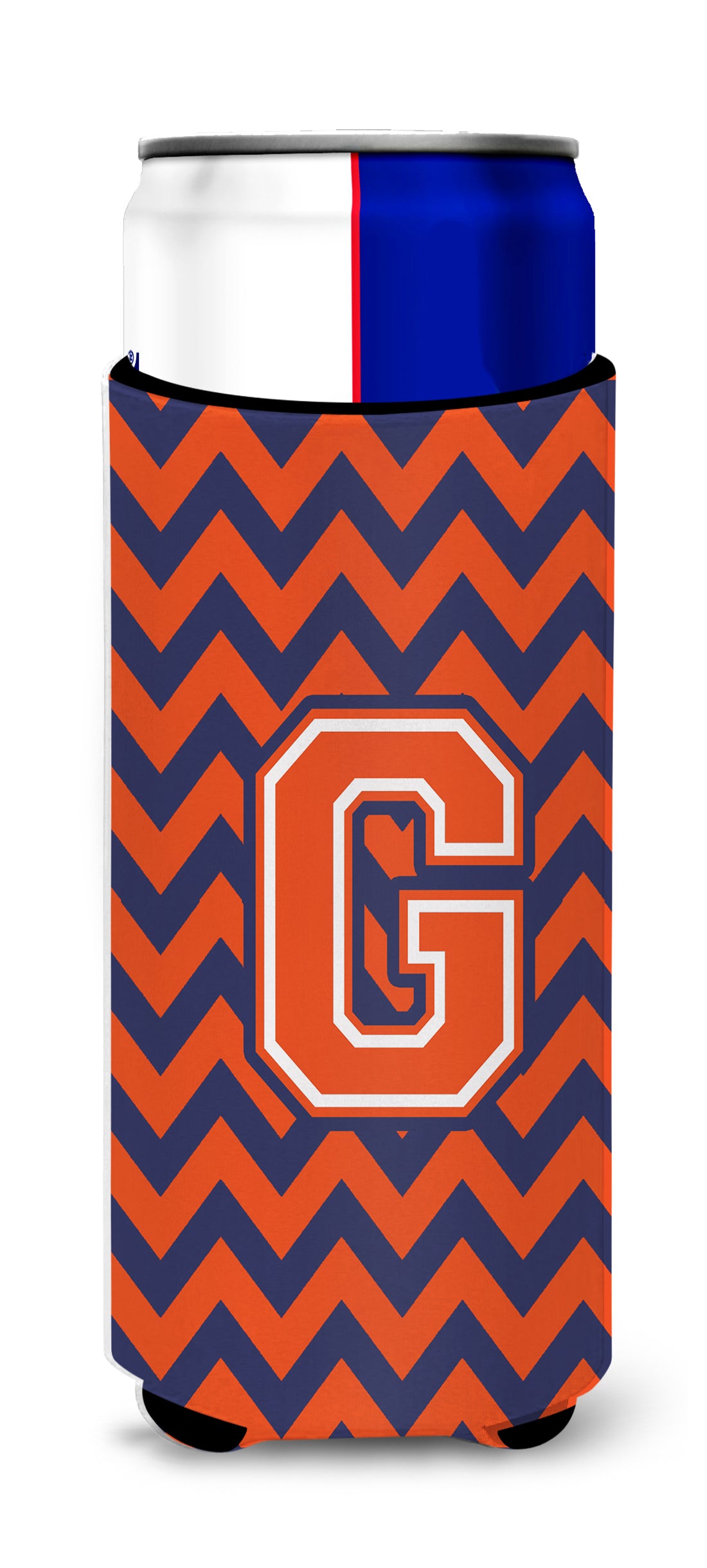 Letter G Chevron Orange Blue Ultra Beverage Insulators for slim cans CJ1042-GMUK.