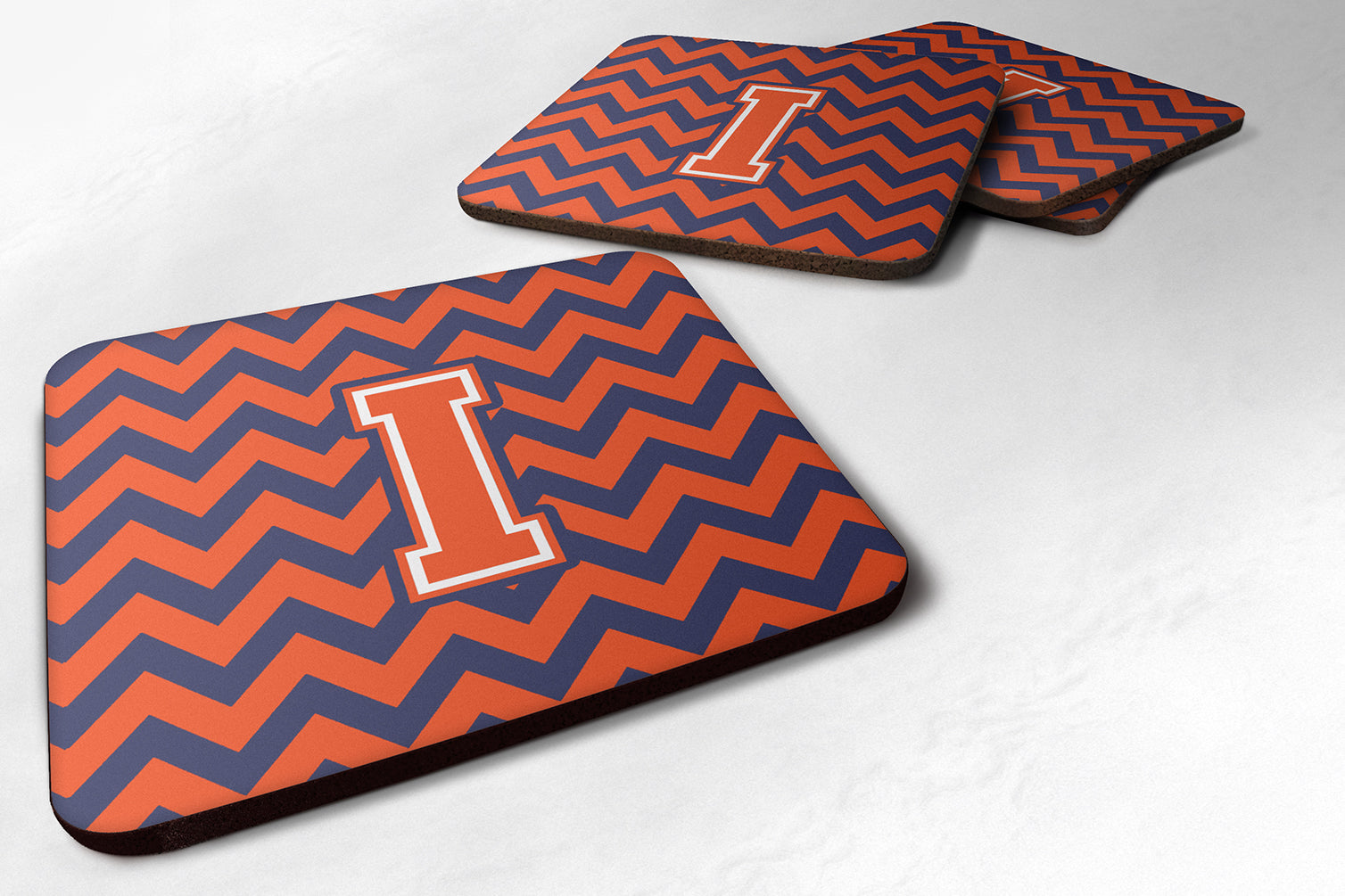 Letter I Chevron Orange and Blue Foam Coaster Set of 4 CJ1042-IFC - the-store.com