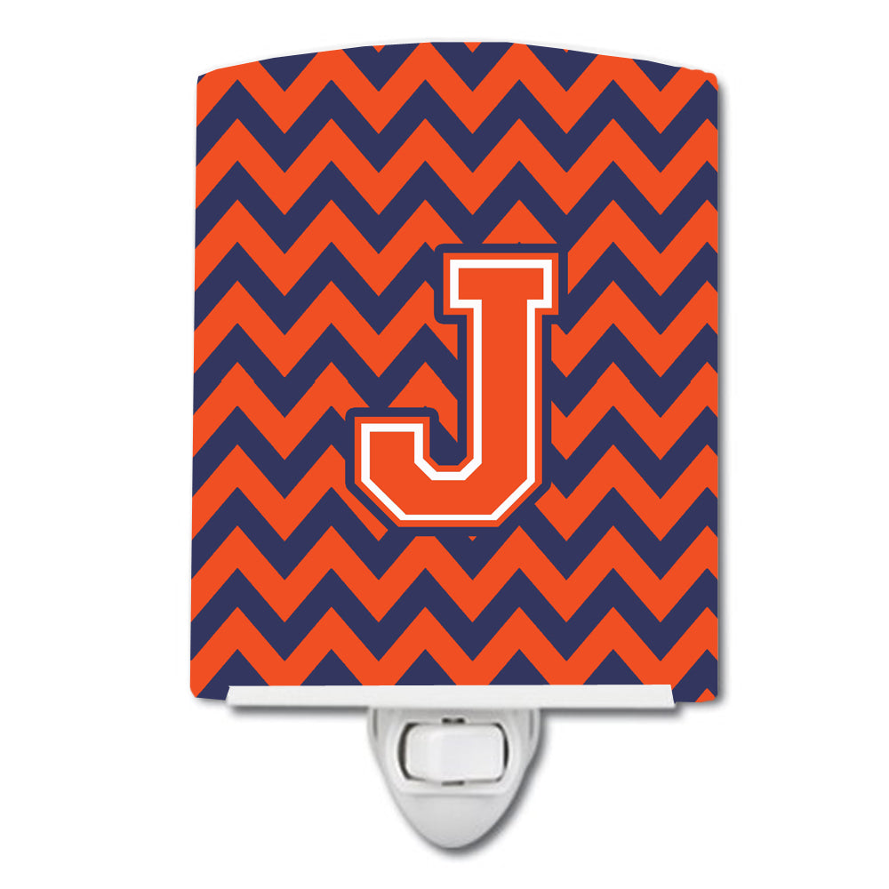 Letter J Chevron Orange and Blue Ceramic Night Light CJ1042-JCNL - the-store.com