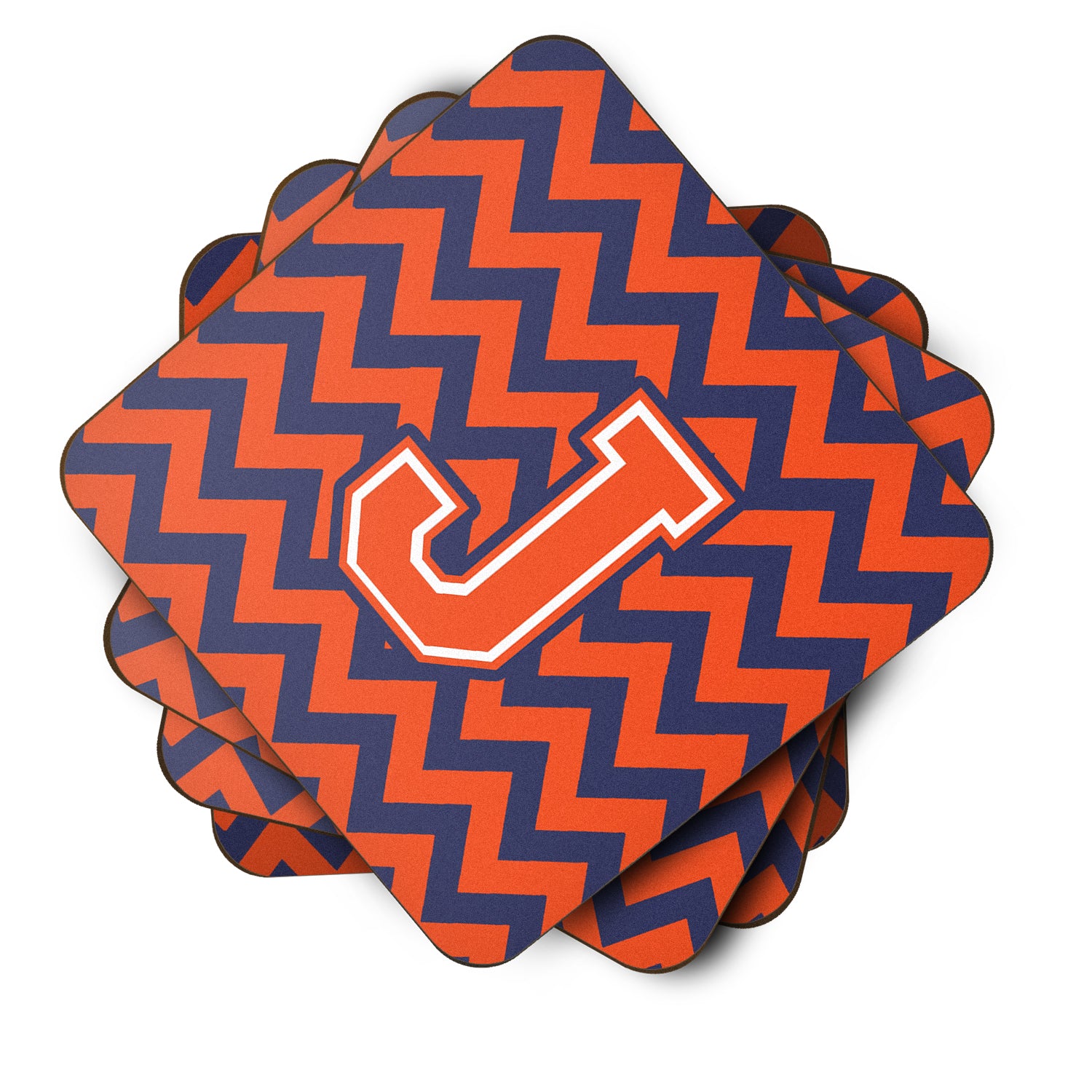 Letter J Chevron Orange and Blue Foam Coaster Set of 4 CJ1042-JFC - the-store.com