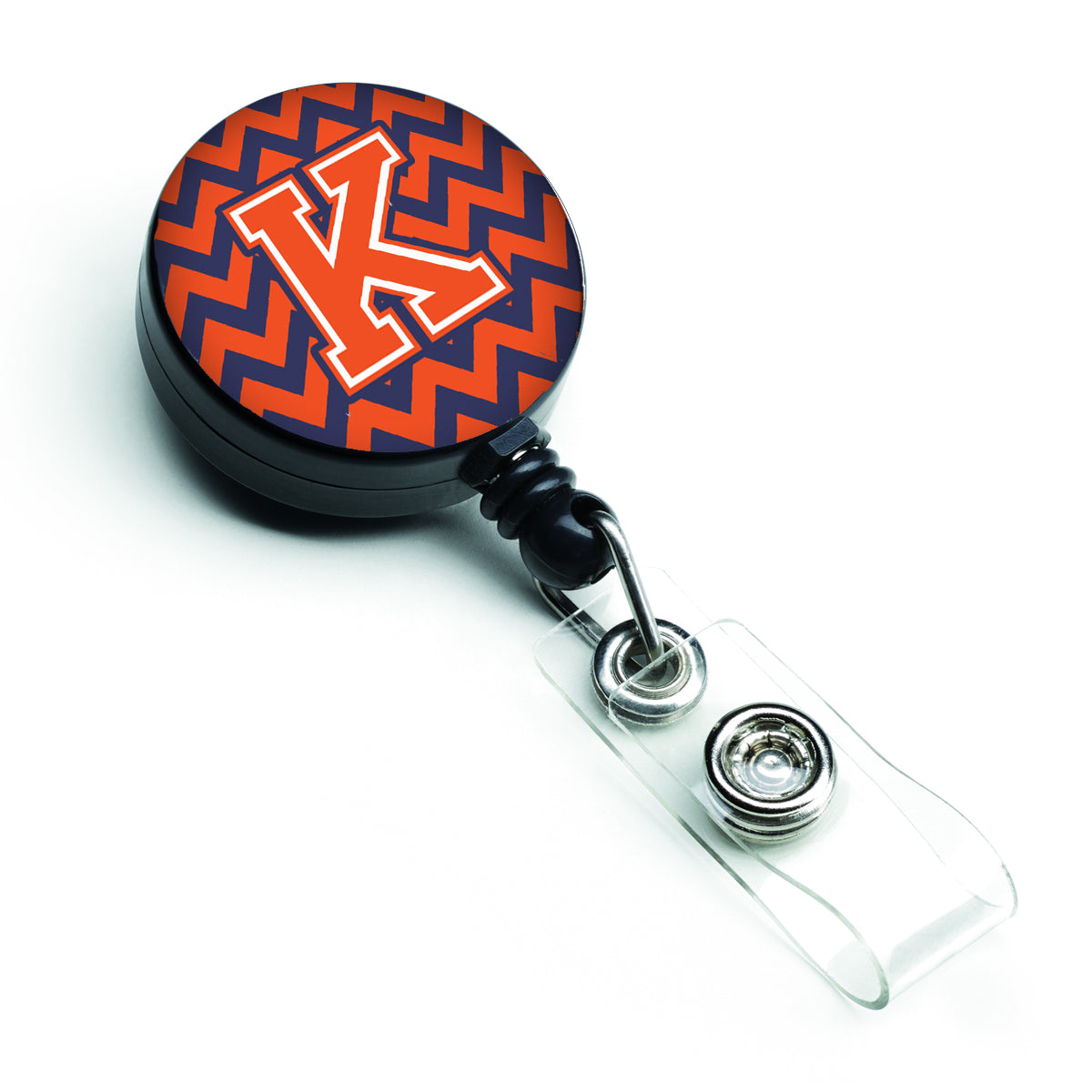 Letter K Chevron Orange and Blue Retractable Badge Reel CJ1042-KBR.