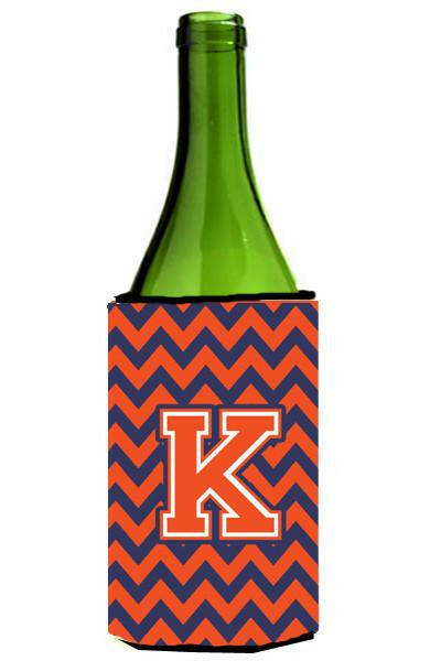 Letter K Chevron Orange Blue Wine Bottle Beverage Insulator Hugger CJ1042-KLITERK by Caroline&#39;s Treasures