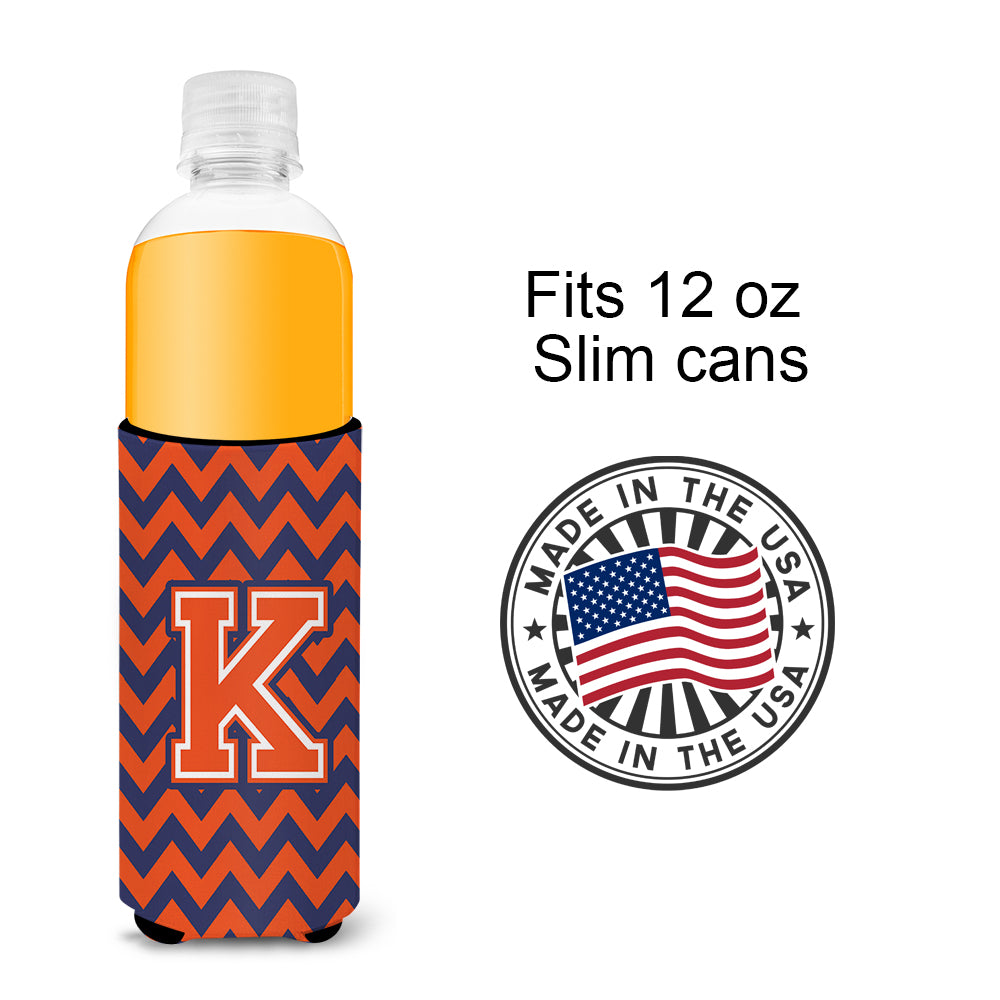 Letter K Chevron Orange Blue Ultra Beverage Insulators for slim cans CJ1042-KMUK.