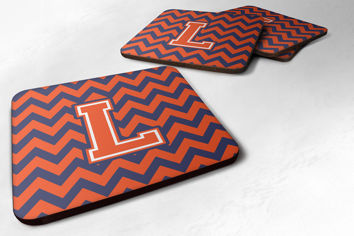 Letter L Chevron Orange and Blue Foam Coaster Set of 4 CJ1042-LFC - the-store.com