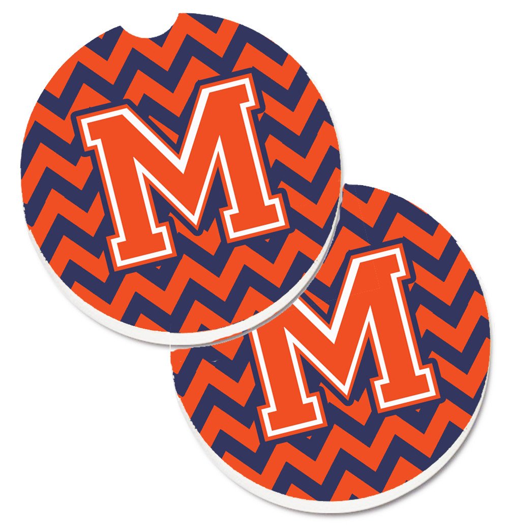 Letter M Chevron Orange and Blue Set of 2 Cup Holder Car Coasters CJ1042-MCARC by Caroline's Treasures