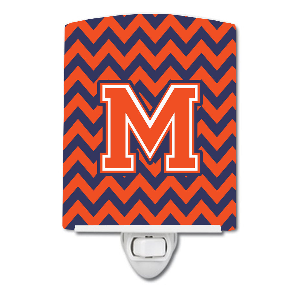 Letter M Chevron Orange and Blue Ceramic Night Light CJ1042-MCNL - the-store.com