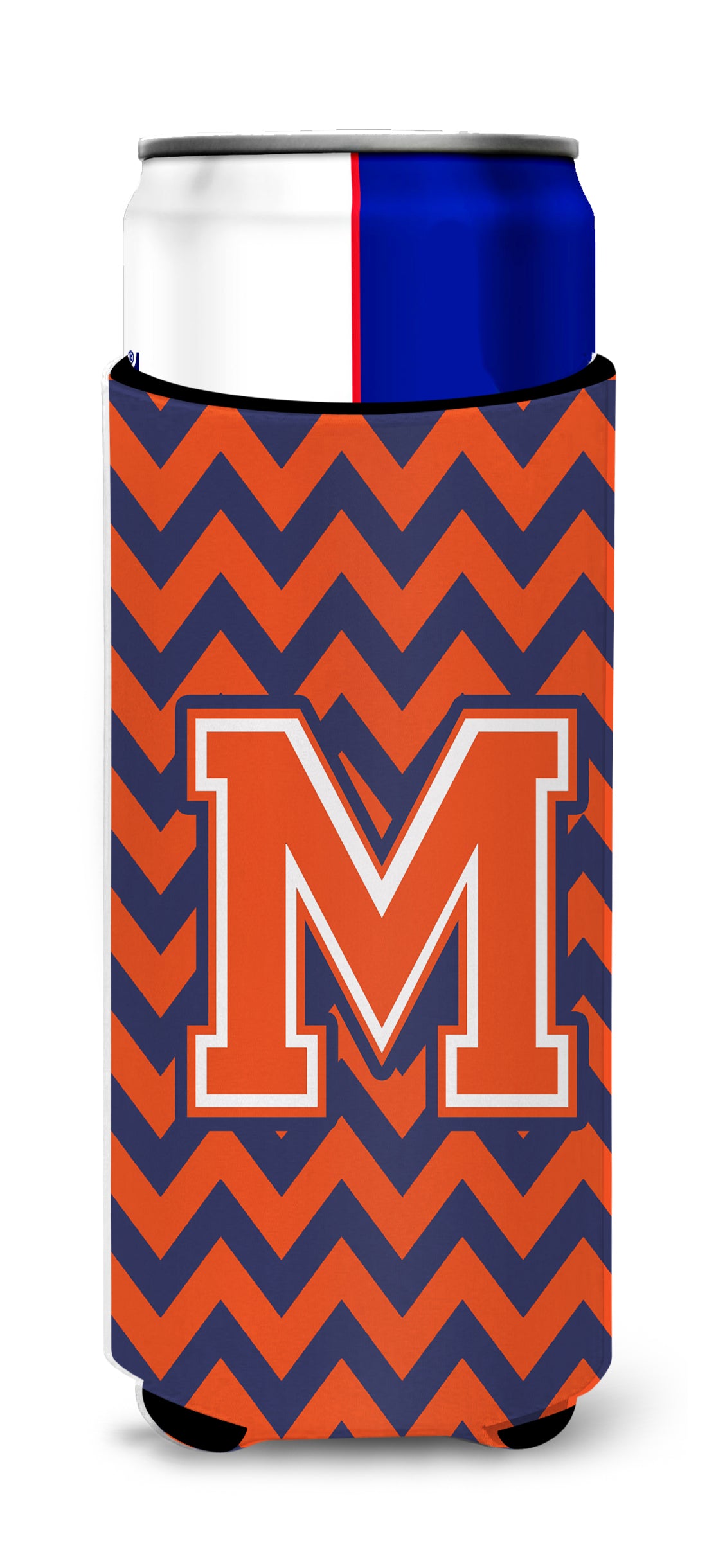 Letter M Chevron Orange Blue Ultra Beverage Insulators for slim cans CJ1042-MMUK.