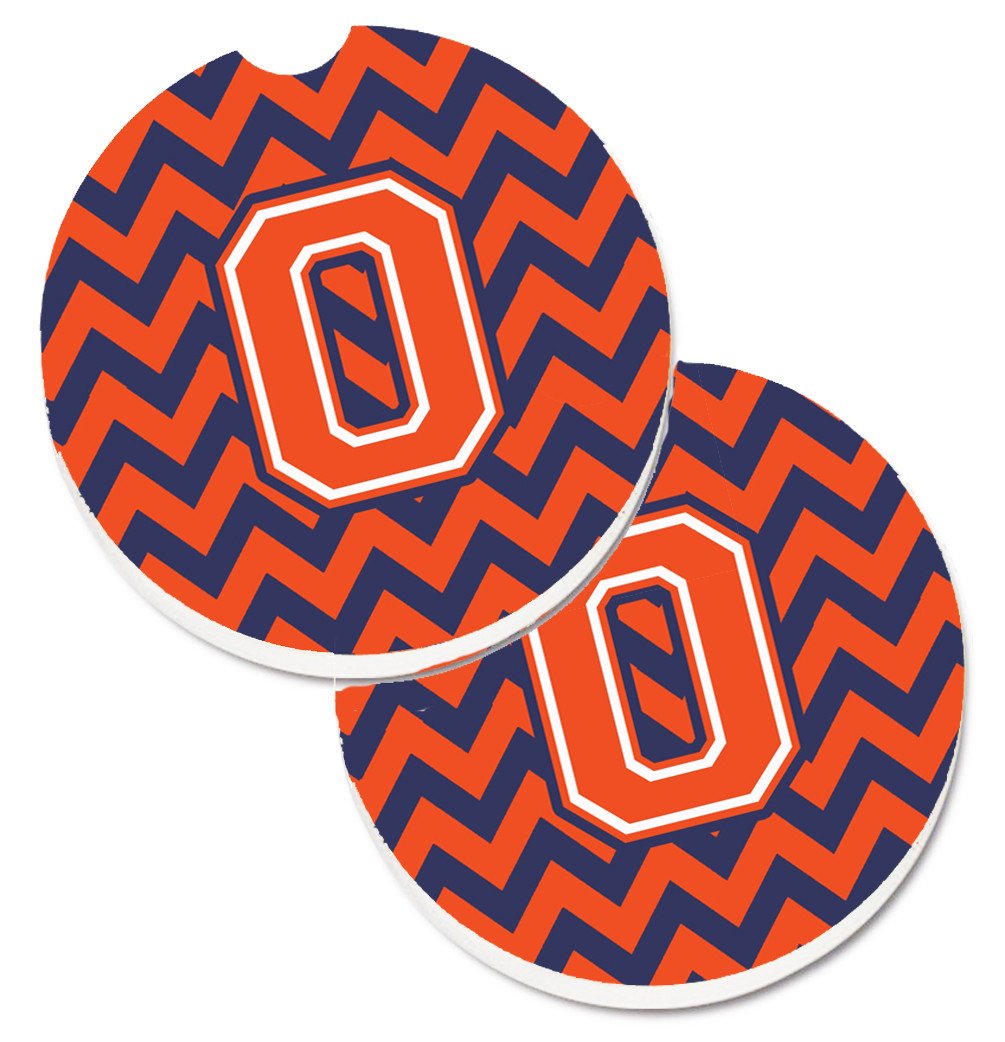 Letter O Chevron Orange and Blue Set of 2 Cup Holder Car Coasters CJ1042-OCARC by Caroline's Treasures