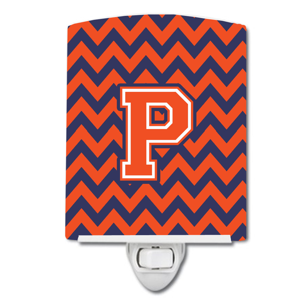 Letter P Chevron Orange and Blue Ceramic Night Light CJ1042-PCNL - the-store.com