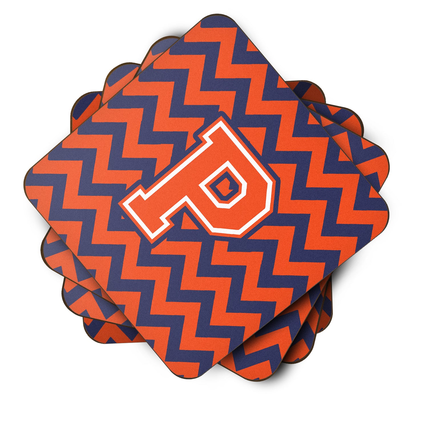 Letter P Chevron Orange and Blue Foam Coaster Set of 4 CJ1042-PFC - the-store.com