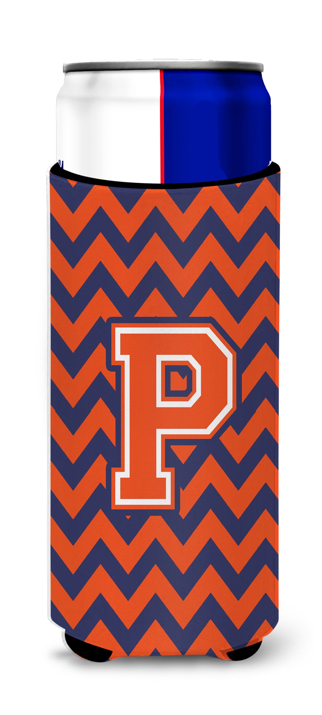 Letter P Chevron Orange Blue Ultra Beverage Insulators for slim cans CJ1042-PMUK.