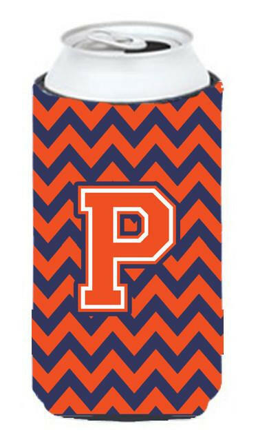 Letter P Chevron Orange Blue Tall Boy Beverage Insulator Hugger CJ1042-PTBC by Caroline's Treasures