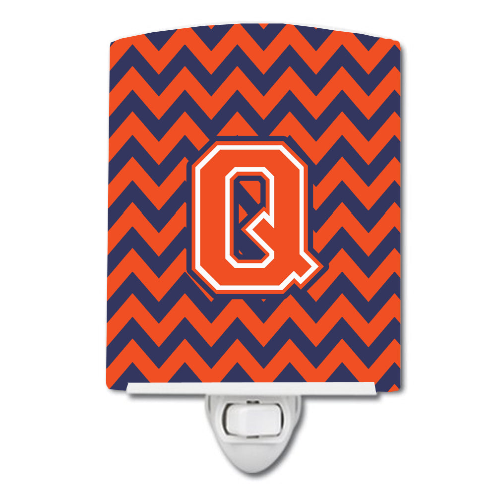 Letter Q Chevron Orange and Blue Ceramic Night Light CJ1042-QCNL - the-store.com