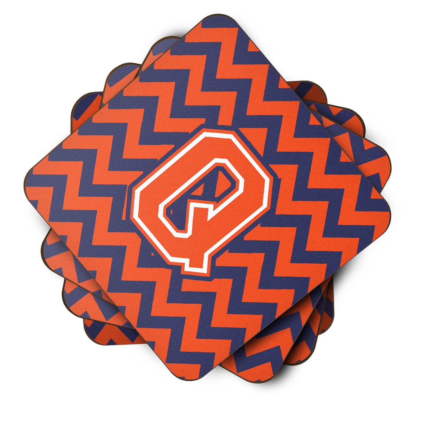 Letter Q Chevron Orange and Blue Foam Coaster Set of 4 CJ1042-QFC - the-store.com