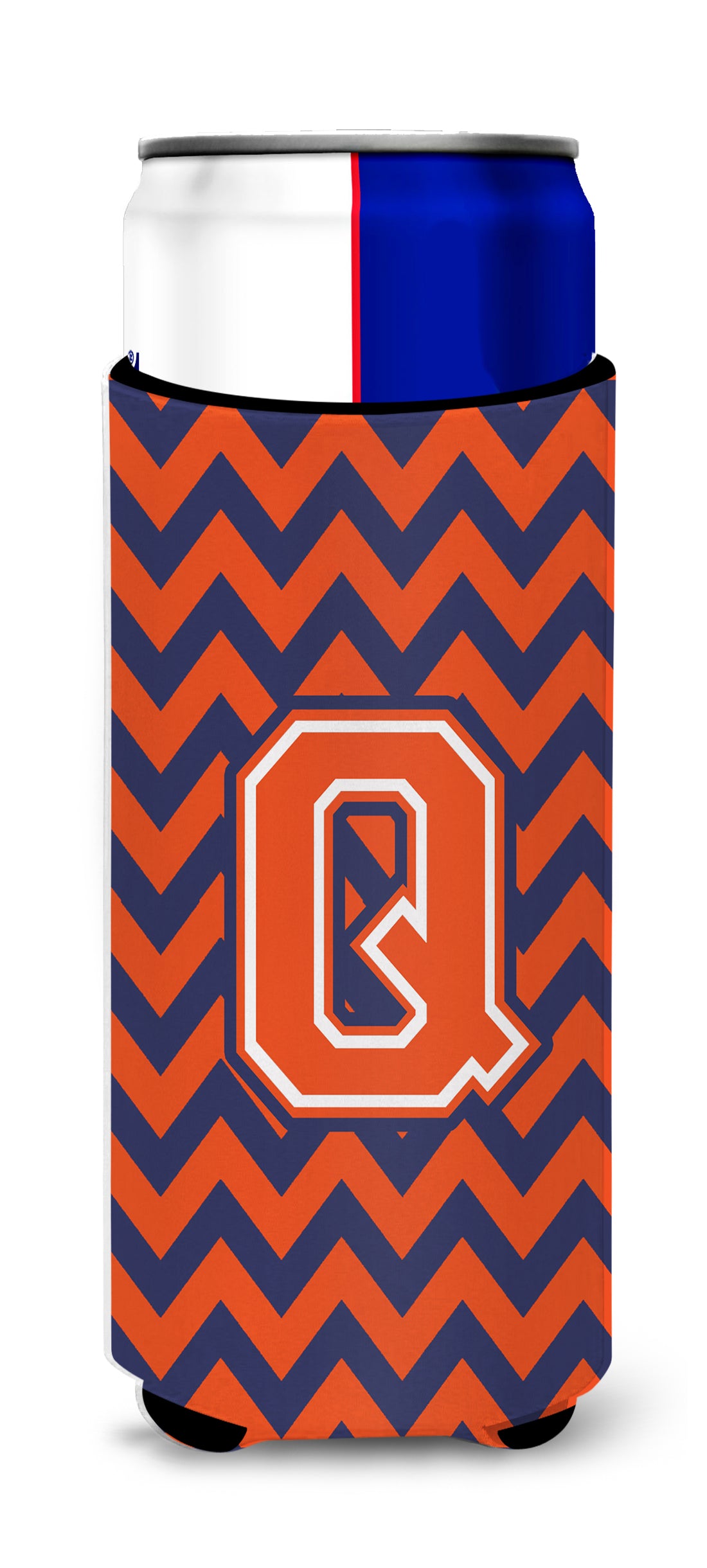 Letter Q Chevron Orange Blue Ultra Beverage Insulators for slim cans CJ1042-QMUK.