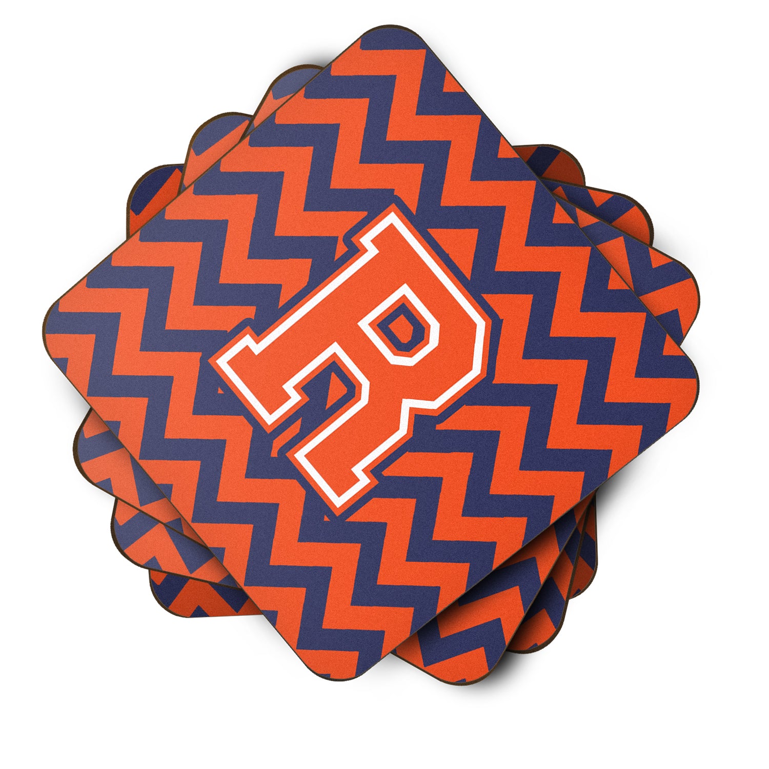 Letter R Chevron Orange and Blue Foam Coaster Set of 4 CJ1042-RFC - the-store.com