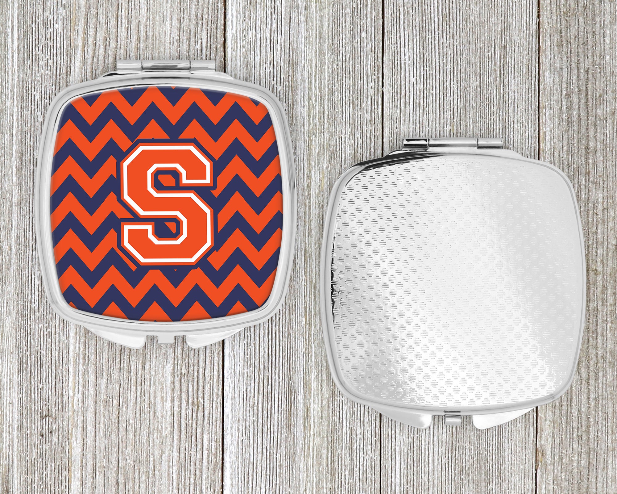 Letter S Chevron Orange and Blue Compact Mirror CJ1042-SSCM  the-store.com.