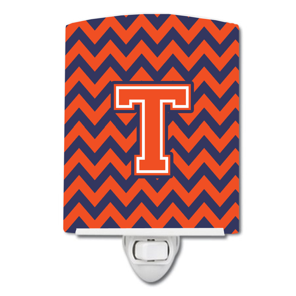 Letter T Chevron Orange and Blue Ceramic Night Light CJ1042-TCNL - the-store.com