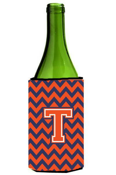 Letter T Chevron Orange Blue Wine Bottle Beverage Insulator Hugger CJ1042-TLITERK by Caroline's Treasures